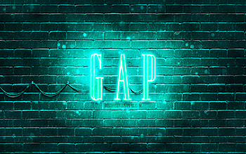 GAP turquoise logo, , turquoise brickwall, GAP logo, fashion brands, GAP neon logo, GAP HD wallpaper