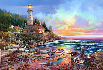 Follow the Light, hills, house, light, bbeautiful, skis, ocean HD wallpaper