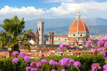Florence, Italy, tower, flowers, tuscany, church, houses HD wallpaper