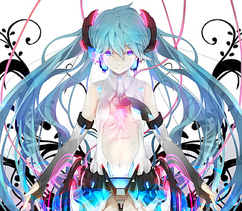 Append Miku, append, vocaloid, long hair, pixiv id 2131660, miku, burakku buraku, wire, elbow gloves, hatsune, twintails, cyber, necktie, blue eyes, hatsune miku, blue hair, gloves, append hatsune miku, tie, ogipote, anime HD wallpaper