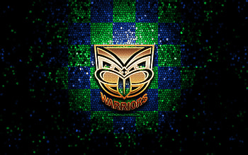 New Zealand Warriors, glitter logo, NRL, green blue checkered background, rugby, australian rugby club, New Zealand Warriors logo, mosaic art, National Rugby League HD wallpaper