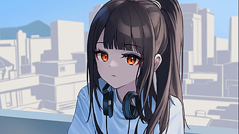 Light Orange Eyes Anime Girl With Ponytail Having Headset On Neck Anime Girl HD wallpaper
