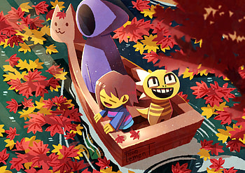 Undertale Adventure: Frisk & Monster Kid Drift Through Autumn Leaves – Ultra, Monster Kid (Undertale), Frisk (Undertale), video game, Undertale HD wallpaper