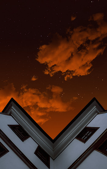 Sky, Night, Clouds, Miscellanea, Miscellaneous, Roof, Bottom View HD phone wallpaper