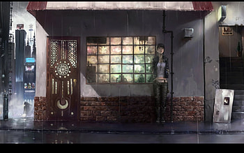 Under rain, rain, city, necklace, short hair, girl HD wallpaper