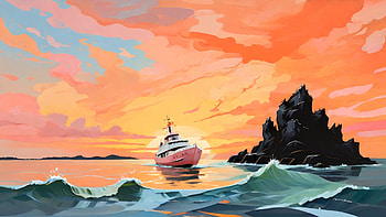 Boat Drawing, boat, sunset, sea, ocean, drawing HD wallpaper