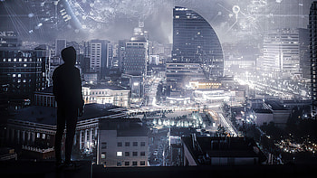 Scifi City In Moon Light , scifi, artist, artwork, digital-art HD wallpaper