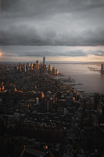 Cities, Sunset, Twilight, City, Building, View From Above, Coast, Dusk HD phone wallpaper