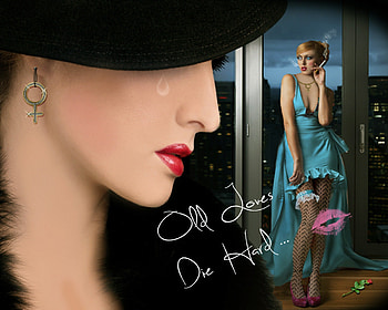 Old Love Dies Hard, blue, retro, lipstick, tears, art deco HD wallpaper
