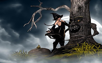 Wicked_Good_Friends, halloween, 3d, moon, pretty, cgi, dark, witch HD wallpaper