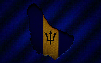 Barbados map, , North American countries, Barbados flag, blue carbon background, Barbados map silhouette, North America, Barbados, flag of Barbados HD wallpaper