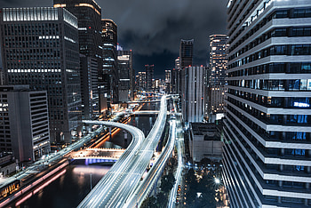 Osaka Nightscape — Neon Lightways Over Urban Towers, Japan, Osaka, Light, Nightscape, Building HD wallpaper