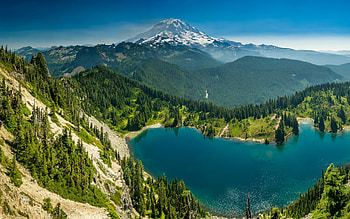 mountain lake, summer, mountain landscape, forest, mountains, green trees, environment HD wallpaper