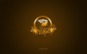 Al-Ahli Club, Bahraini football club, Bahraini Premier League, yellow logo, blue carbon fiber background, football, Manama, Bahrain, Al-Ahli Club logo HD wallpaper