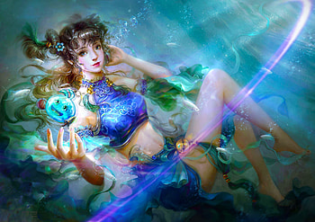 Blue Fantasy, blue, digital, fantasy, art, , beautiful, girl, woman HD wallpaper