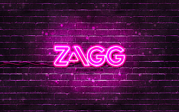 Zagg purple logo, , purple brickwall, Zagg logo, brands, Zagg neon logo, Zagg HD wallpaper