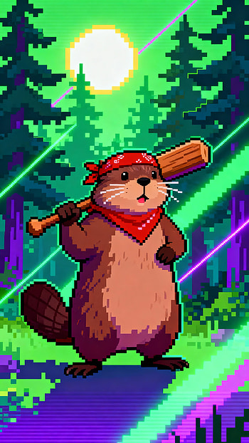 Neon Beaver Pixel Bandit Beaver Forest Guardian Mobile, pixel art HD phone wallpaper
