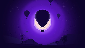 Hot Air Balloon Purple Minimal Art HD wallpaper