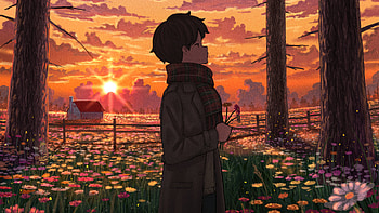 Anime Boy And The Healing Flowers, anime-boy, anime, flowers, artist, artwork, digital-art, pixiv HD wallpaper