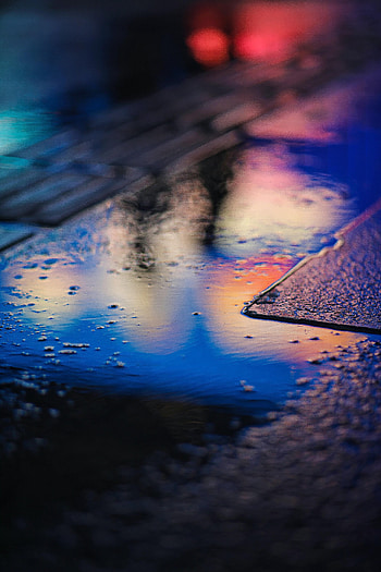 Reflection, Miscellanea, Miscellaneous, Blur, Neon, Puddle HD phone wallpaper