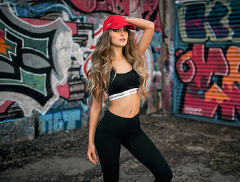Beautiful Aleksandra Taranova, Black, Model, Red Cap, Babe HD wallpaper