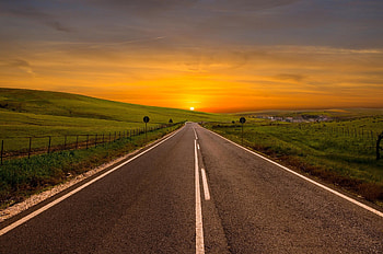 Nature, Sunset, Sky, Road, Markup, Bend HD wallpaper