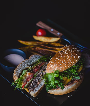 Savor this classic cheeseburger with fries, perfect for lunch or dinner. HD phone wallpaper