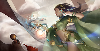 Fantasy girl, frumusete, tietie jiang, fantasy, art, green, dragon, girl, snake, luminos, sccccc HD wallpaper