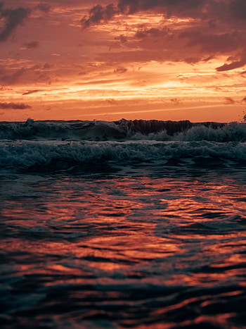 Sea, Landscape, Nature, Sunset, Twilight, Waves, Dusk HD phone wallpaper