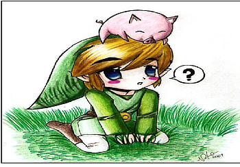 Toon link and a pig, toon link, video games, grass, belt, boots, hat, pig HD wallpaper
