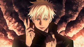 Blue Eyes Satoru Gojo Showing Victory Sign Jujutsu Kaisen HD wallpaper