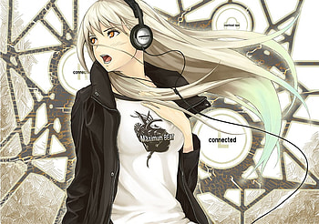 headset girl, girl, black, headset, anime HD wallpaper