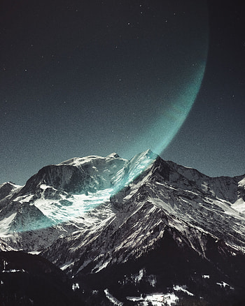 Nature, Mountain, Peak, Shine, Light, Starry Sky, Snow Covered, Snowbound HD phone wallpaper