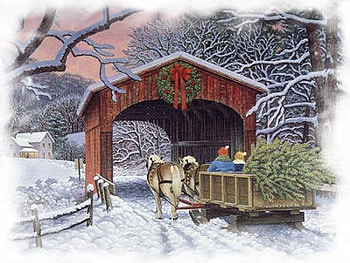 Christmas landscape, winter, covered, colors, beautiful, painting, snow, covered bridge, christmas, bridge, paint, nature, amazing, splendor, lovely, landscapw HD wallpaper