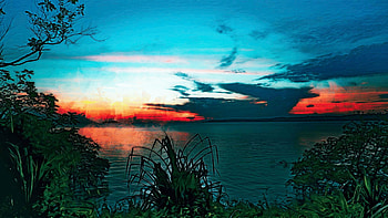 Malaysian beach sunset, sky, sea, clouds, colors, trees, evening HD wallpaper