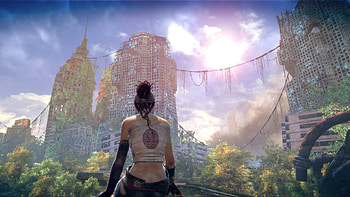 Apocalypse, buildings, ruins, girl, woman HD wallpaper