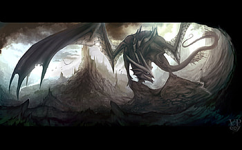 dark dragon, dragon, cave, fantasy, dark HD wallpaper