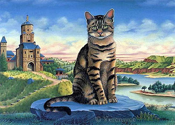 By Bernard Vercruyce, animal, river, bernard vercruyce, painting, art, cat, nature, feline HD wallpaper