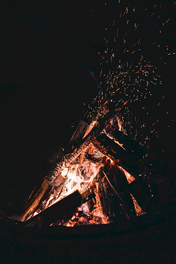 Fire, Bonfire, Dark, Sparks, Darkness, Firewood HD phone wallpaper