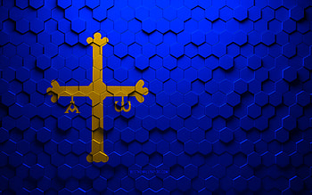 Flag of Asturias, honeycomb art, Asturias hexagons flag, Asturias, 3d hexagons art, Asturias flag HD wallpaper