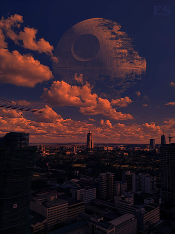 Sunset city, cloud, sky, art, moon, nature, design, dark, drawing, mordern HD phone wallpaper