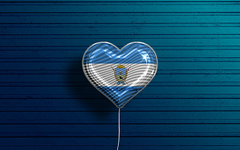I Love La Pampa, , realistic balloons, blue wooden background, Day of La Pampa, Argentine provinces, flag of La Pampa, Argentina, balloon with flag, Provinces of Argentina, La Pampa flag, La Pampa HD wallpaper