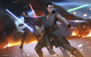 Rey And Kylo Ren Artwork, rey, kylo-ren, artwork, artist, artstation, movies, star-wars HD wallpaper