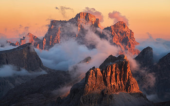 Dolomites at Dusk, Italy, winter, snow, landscape, colors, sky, rocks, alps, sunrise HD wallpaper