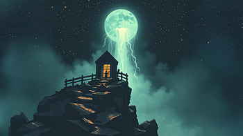 House On Mountain With Jellyfish Moon, house, moon, sky, stars, star, artist, artwork, art, digital-art, ai, deviantart HD wallpaper