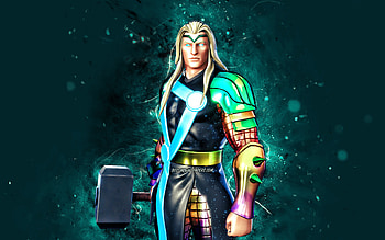 Holo Foil Thor, , blue neon lights, Fortnite Battle Royale, Fortnite characters, Holo Foil Thor Skin, Fortnite, Holo Foil Thor Fortnite HD wallpaper