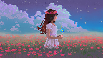 Lofi Girl In Spring Field , lofi, artist, artwork, digital-art, artstation HD wallpaper