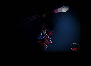 Hanging, spider man, nightout out, art HD wallpaper
