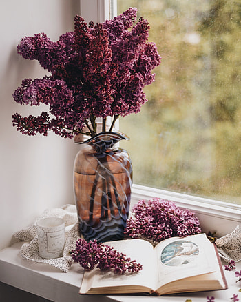 Lilac, Miscellanea, Miscellaneous, Window, Vase, Book, Coziness, Comfort HD phone wallpaper