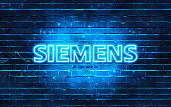 Siemens blue logo, , blue brickwall, Siemens logo, brands, Siemens neon logo, Siemens HD wallpaper